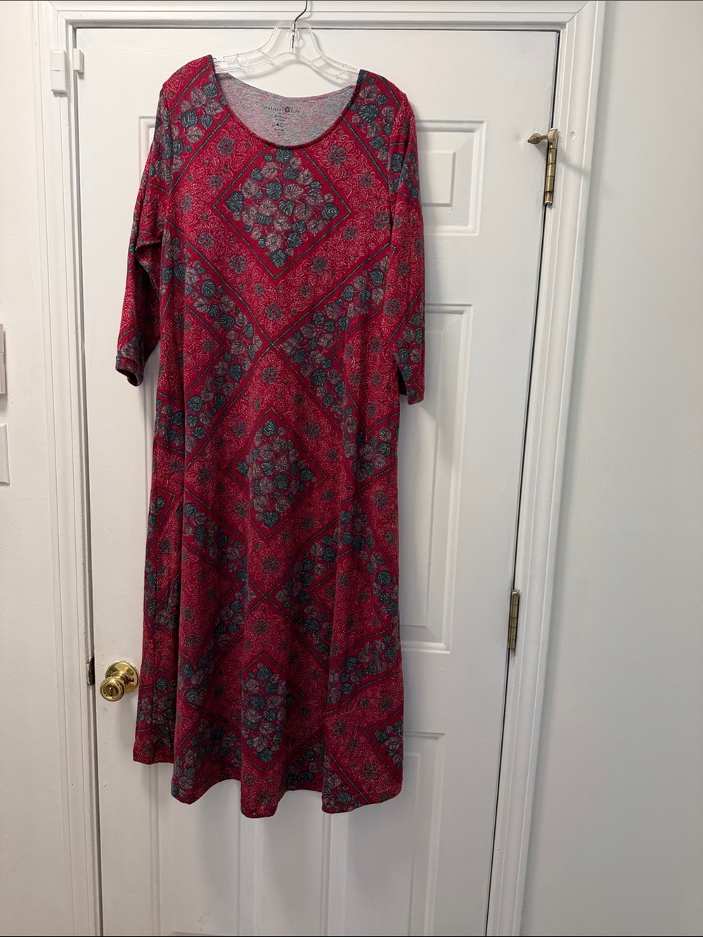 NATURAL LIFE Red Patterned Long Sleeve Scoop Midi Dress
